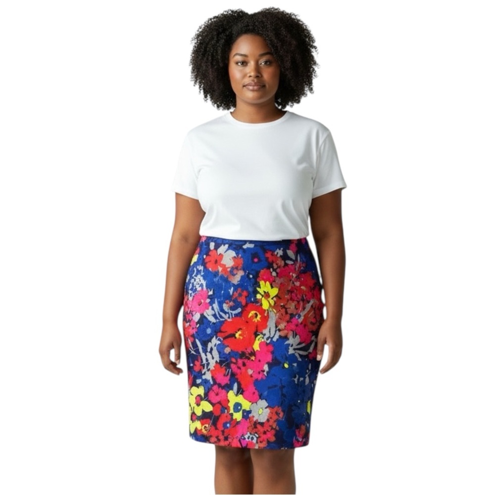 ANN TAYLOR LOFT Vibrant Floral Pencil Knee Length Skirt Size 2 - Picture 2 of 10